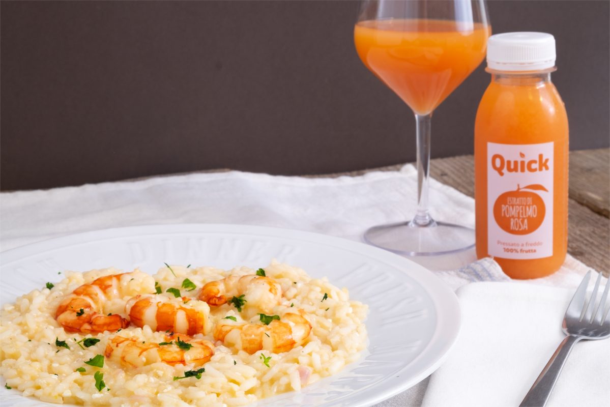 Risotto con gamberoni e pompelmo rosa Manca il Sale