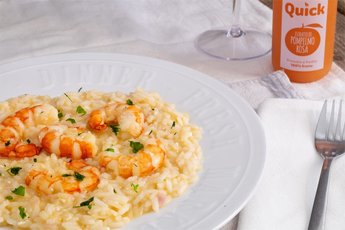 Risotto con gamberoni e pompelmo rosa Manca il Sale